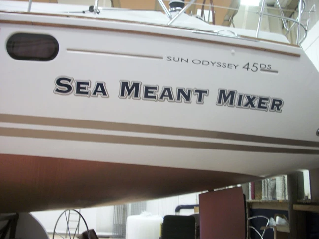 Clever boat name on side of sail boat in Waukegan IL
