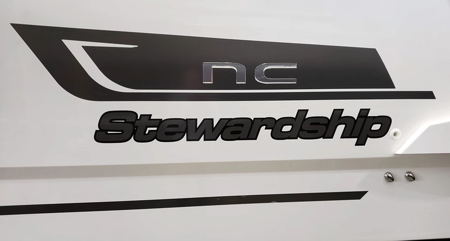 Name of boat lettered to compliment OEM boat graphics