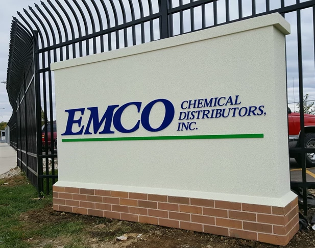 Monument Sign for EMCO Chemical in North Chicago IL Brick and Stucco look with raised letters