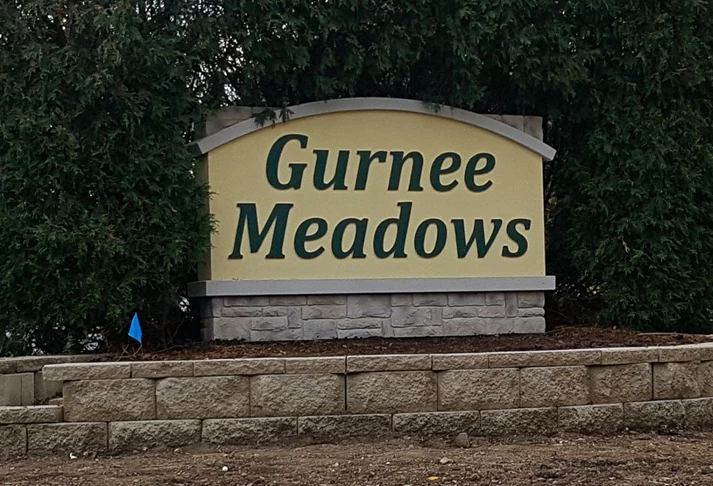 One of two monument signs for the entrances of Gurnee Meadows senior apartments.