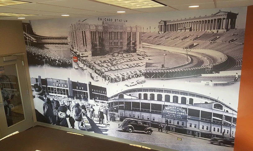 Mural in Conference room of vintage stadiums Gurnee IL