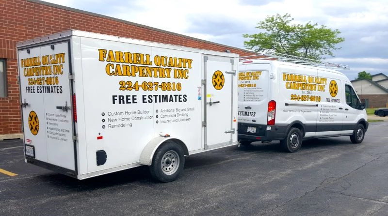 Truck and trailer with graphics and lettering