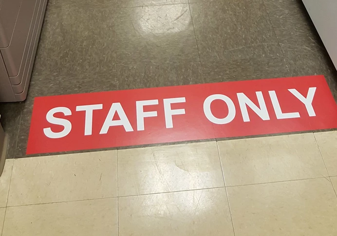 Floor graphic for safety restriction in hospital.  Lindenhurst, IL