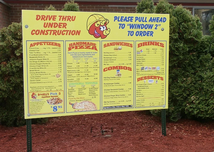 Menu board for temporary use during construction of drive thru
