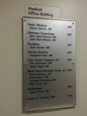 Directory sign for medical office building