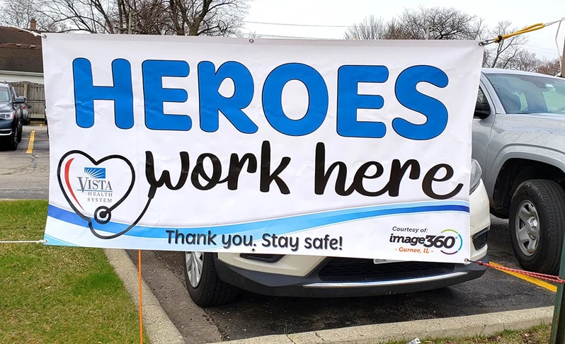 Thank you to heroes banner for doctors, nurses and other healthcare workers