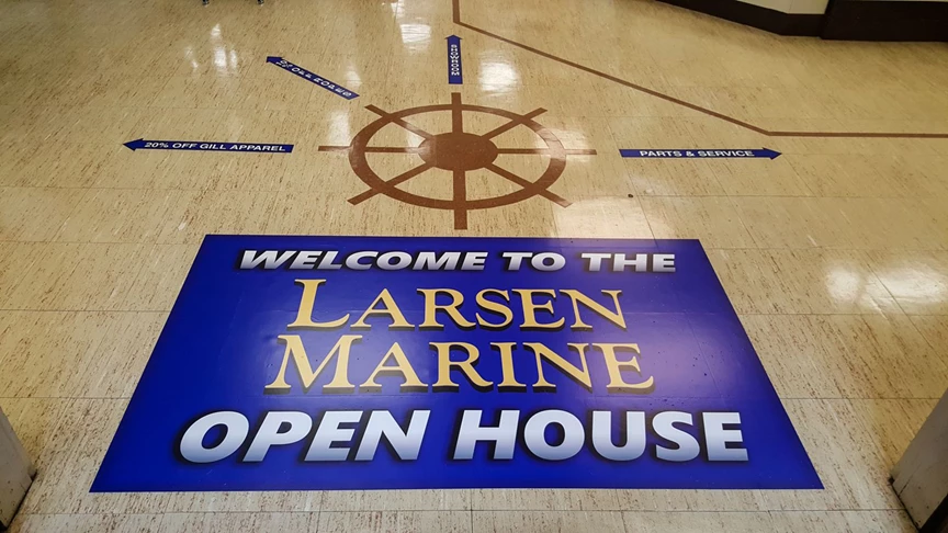 Directional graphics on floor for special event at marina